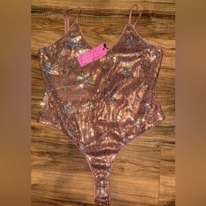 Sequin Rose Pink Bodysuit - Women